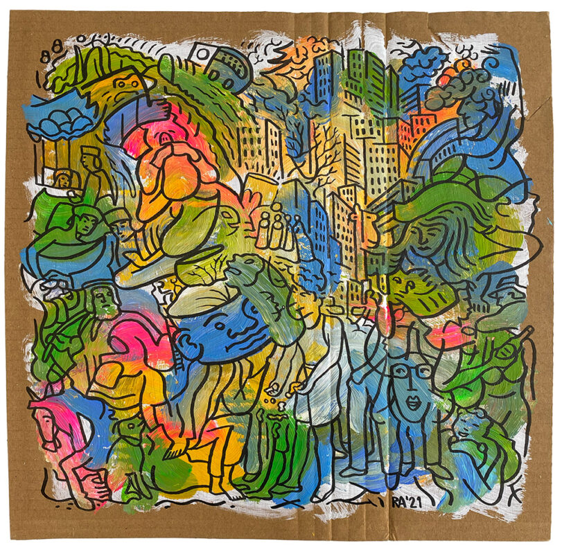 Sofa painting: In The City 32 x 32 cm, sold